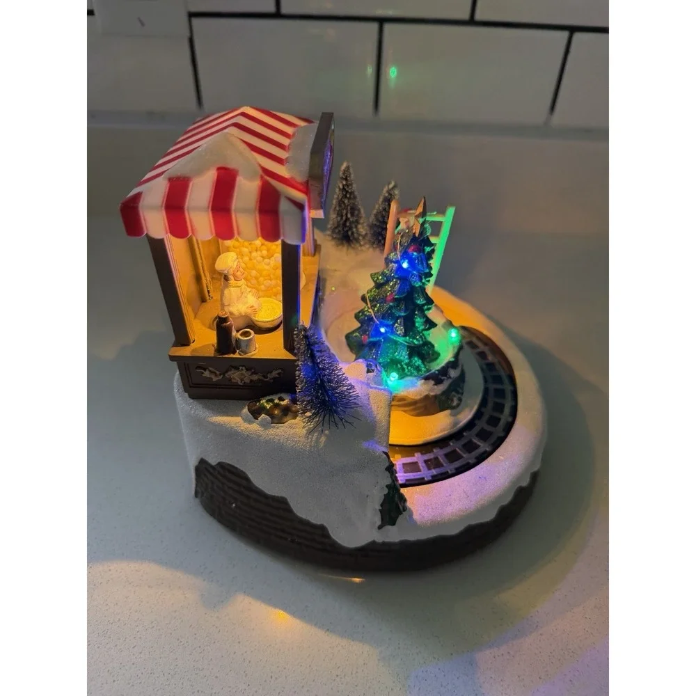 Christmas Village Houses Popcorn Wagon House Village with Music and Led Lights